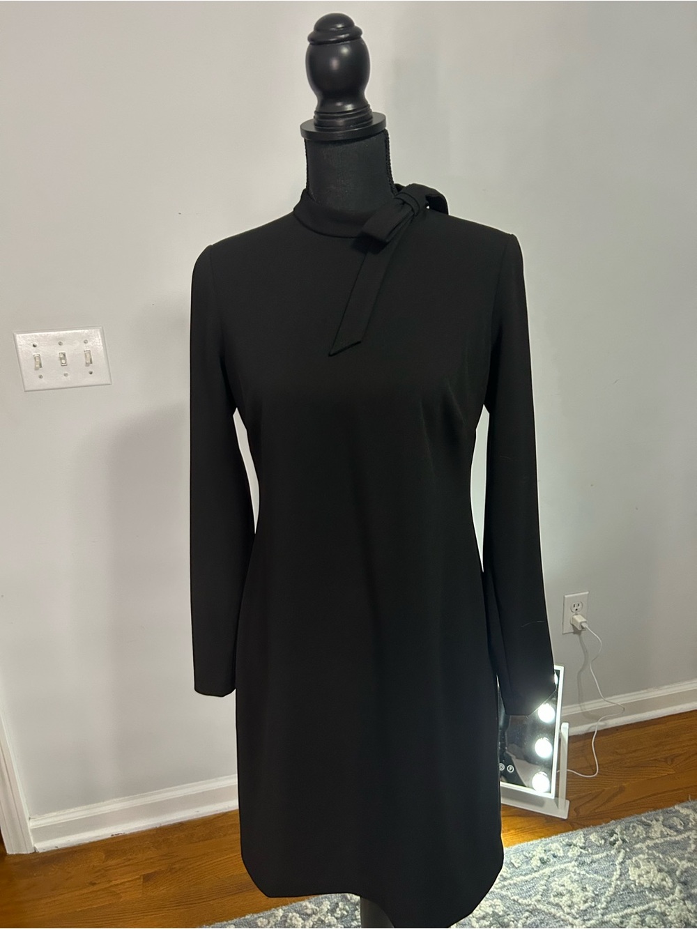 Calvin Klein Black Long-Sleeve Bow Shoulder Dress